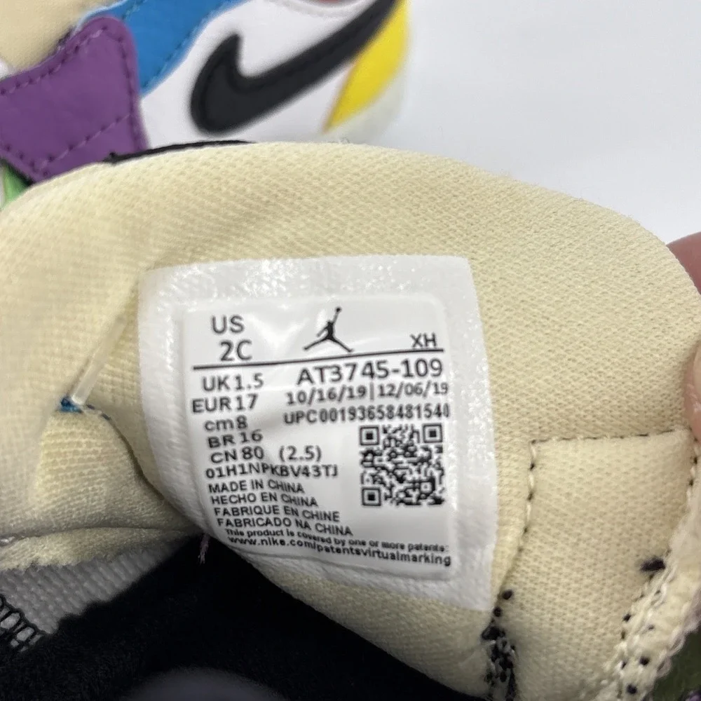 Nike Air Jordan 1 Crib Bootie Infant Multicolor‎ AT3745-109 Size 2C